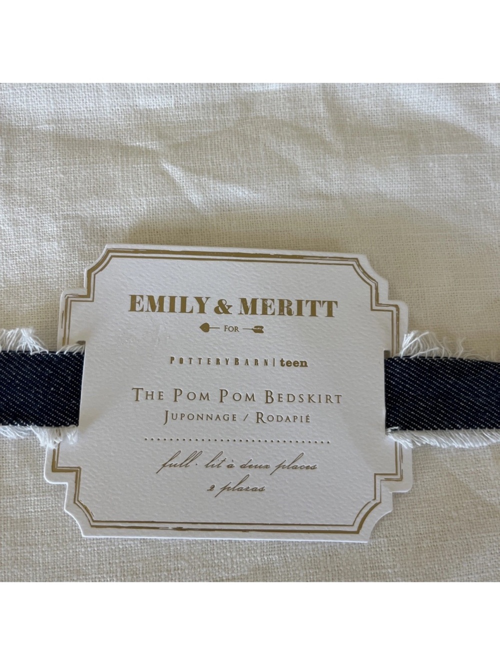 Emily & Meritt Pom Pom Full Bedskirt - Ivory with Black Trim 18” Drop NEW - Picture 6 of 8